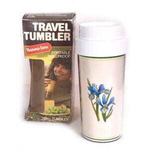 ThermoServ Travel Tumbler IRIS with Original Box Vintage NEW Old Stock 12oz